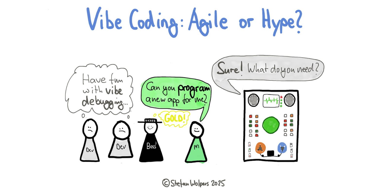 Vibe Coding: Erfahren Sie, wie es agile Praktiken verbessern und nicht-technische Unternehmer befähigen kann, aber hüten Sie sich vor den damit verbundenen Problemen — Berlin-Product-People.com